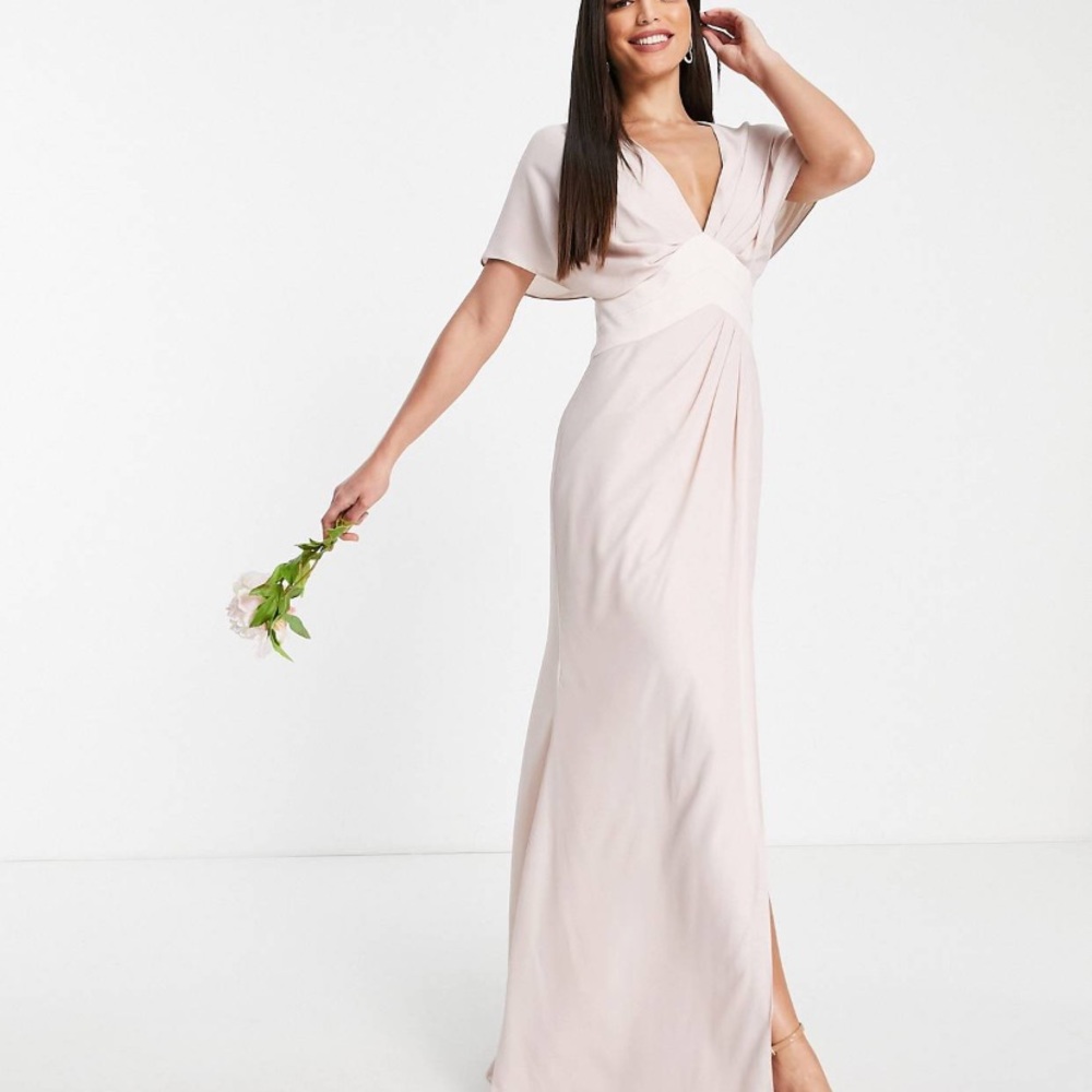 Blouson sleeve maxi dress with satin waistband